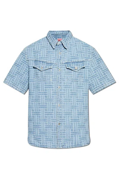 Kenzo Embroidered Denim Shirt In Blue