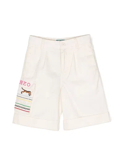 Kenzo Kids' Embroidered-design Cotton Shorts In Neutrals
