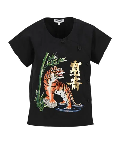 Kenzo Embroidered Design T-shirt In Black