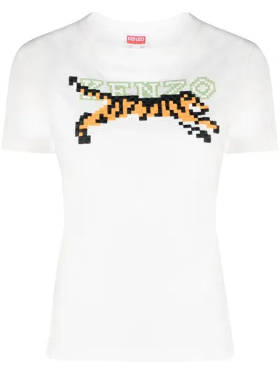 Kenzo Tiger Logo Embroidered Crewneck T-shirt In White
