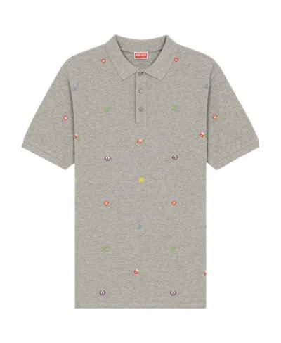 Kenzo Embroidered-detail Polo Shirt In Gray
