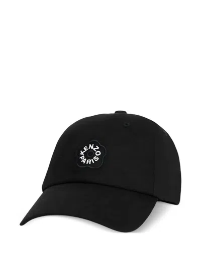 Kenzo Embroidered Flower Cotton Cap In Black