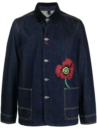 Kenzo Embroidered-flower Detail Denim Jacket In Ink