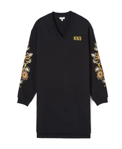 Kenzo Embroidered Flower Logo Dress In Black