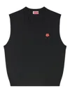 Kenzo Embroidered-flower Sleeveless Wool Vest In Black