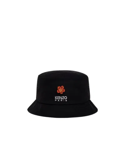 Kenzo Boke Embroidery Cotton Canvas Bucket Hat In Black