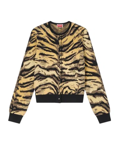 Kenzo Embroidered Logo Buttoned Cardigan In Brown