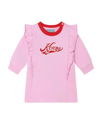 Kenzo Embroidered-logo Cotton Dress In Pink