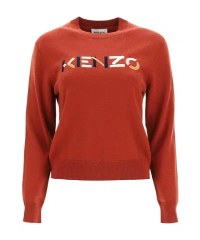Kenzo Embroidered Logo Crew Neck Jumper In Red