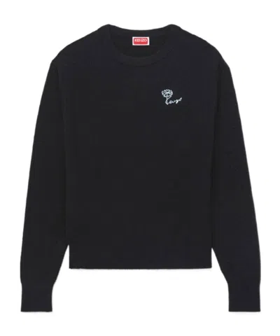 Kenzo Embroidered Logo Knitted Sweater In Black
