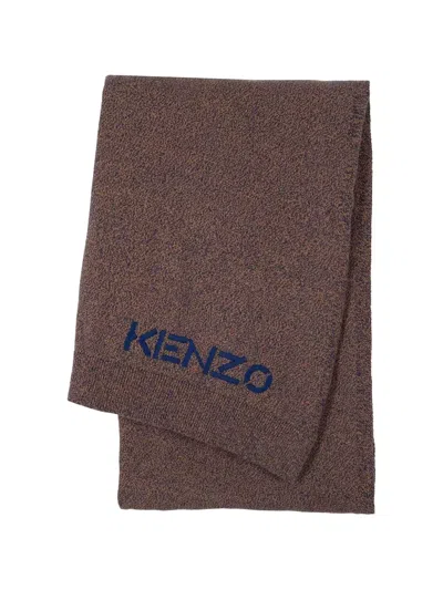 Kenzo Embroidered Logo Knitted Throw In Brown