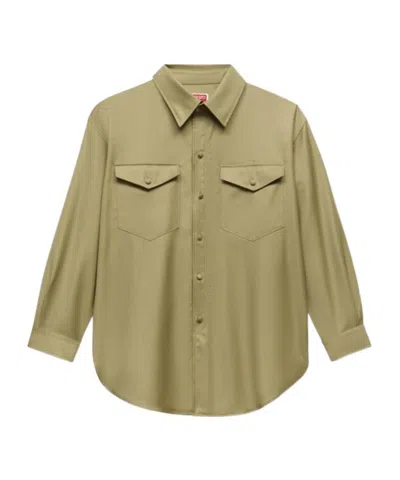 Kenzo Embroidered Logo Overshirt In Brown