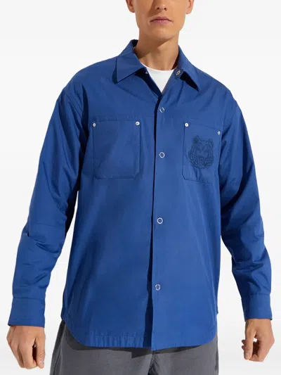 Kenzo Embroidered Logo Pocket Shirt In Blue