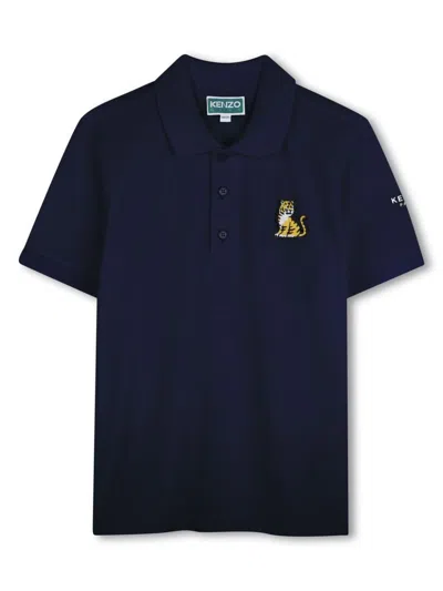 Kenzo Kids' Embroidered-logo Polo Shirt In Blue