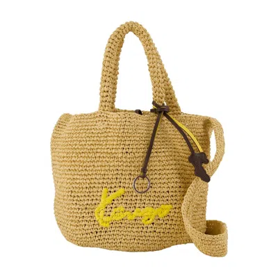 Kenzo Embroidered Logo Raffia Crossbody Bag In Beige