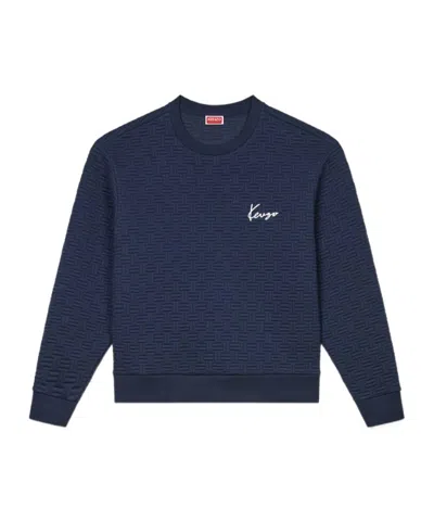 Kenzo Embroidered Logo Long Sleeve Sweater In Blue
