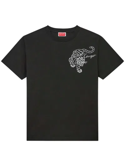Kenzo Embroidered-logo T-shirt In Black