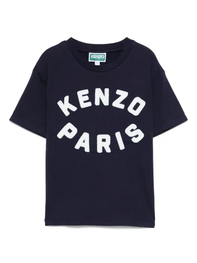 Kenzo Kids' Embroidered Logo Unisex Cotton T-shirt In Blue