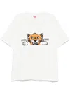 Kenzo 'gots Happy Tiger' White Crewneck T-shirt With Maxi Logo Embroidery On The Front And Logo Lettering In Bianco