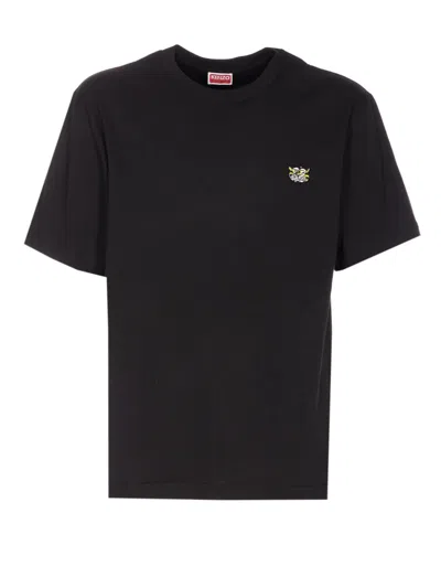 Kenzo Embroidered Patch Crew Neck Short Sleeve Cotton T-shirt In Black