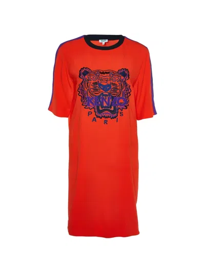 Pre-owned Kenzo Embroidered Shift Dress In Orange