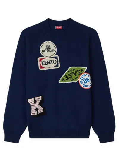 Kenzo Embroidered Sweater With  Badges - Size M In Blue