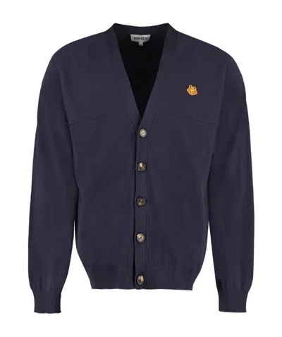 Kenzo Embroidered Tiger V-neck Cardigan In Black