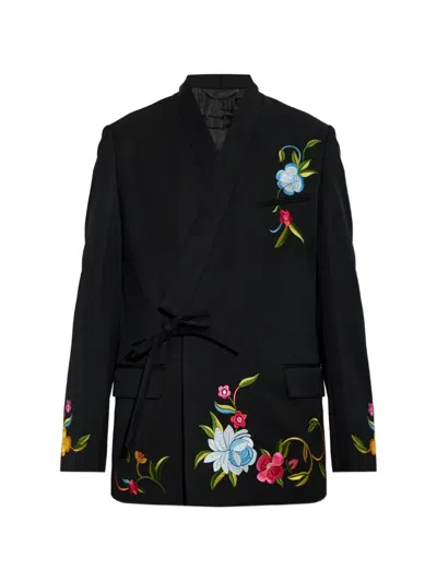 Kenzo Embroidered Wrap Blazer In Black