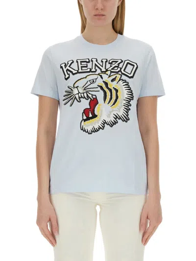 Kenzo Light Blue Graphic Crew Neck T-shirt In White