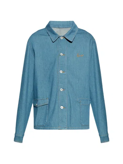 Kenzo Embroidered-logo Denim Jacket In Blue