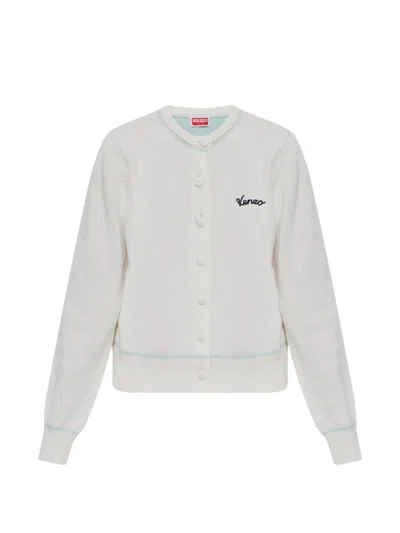 Kenzo Embroidered-logo Knit Cardigan In Neutral