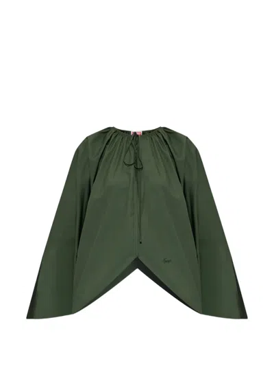 Kenzo Embroidered-logo Tie-neck Blouse In Green