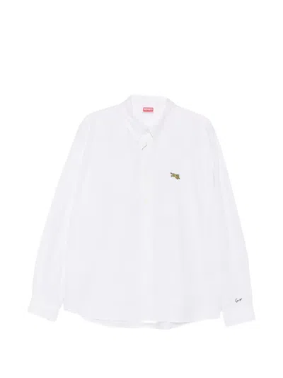 Kenzo Embroidered-tiger Button-down Shirt In White