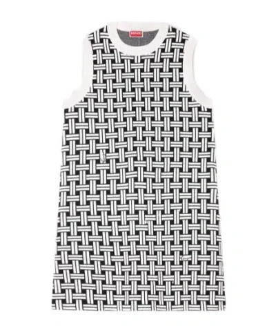 Kenzo Embroidery Wool Dress In Off White