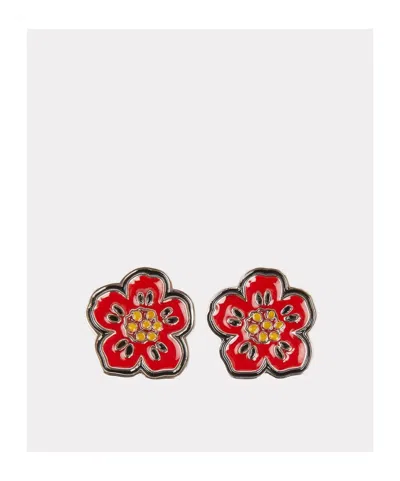 Kenzo Enamel Floral-stud Earrings In Red In