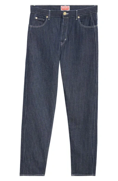 Kenzo Engineer Stripe Tapered Fit Jeans In Rinse Blue Denim