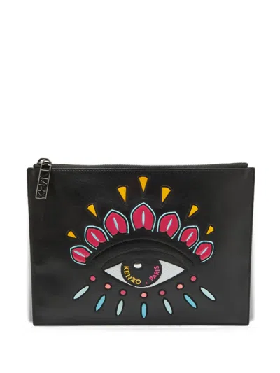 Pre-owned Kenzo Eye Zip-fastening Clutch Bag In Black
