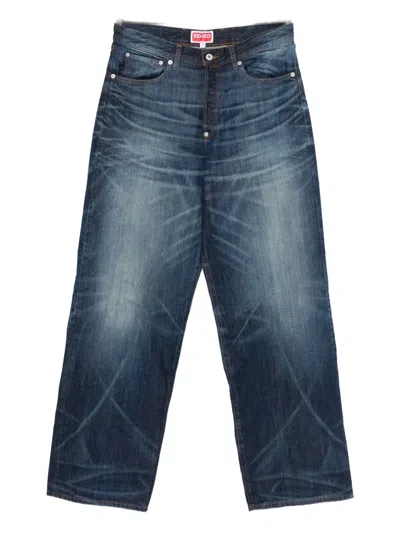 Kenzo Wide Fit Jeans Turn-up Hem In Blue