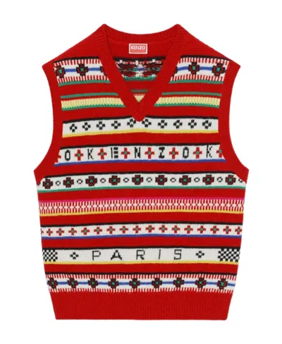 Kenzo Logo Jacquard Knit Vest In Red