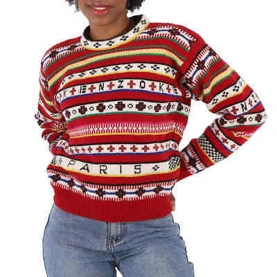 Pre-owned Kenzo Fairisle Intarsia Striped Wool And Cotton Sweater, Size X-small In Red