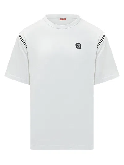 Kenzo Fashion T-shirt With Sleeves Cut And Stamp Print In White
