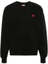 Kenzo Black Knit Jumper With Boke Flower Logo Patch On The Chest In Wool Man In Black