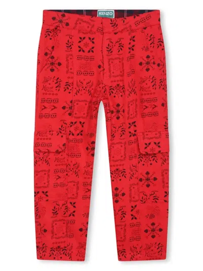 Kenzo Kids' Festive Straight-leg Trousers In Red