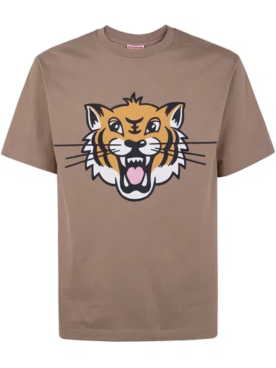 Kenzo Happy Tiger Classic Tshirt In Grege