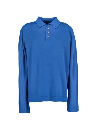 Pre-owned Kenzo Fine-knit Polo Top In Blue
