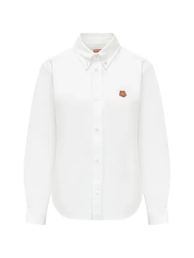 Kenzo Silk Nylon Long Sleeve Shirt Buttoned Cuffs In White