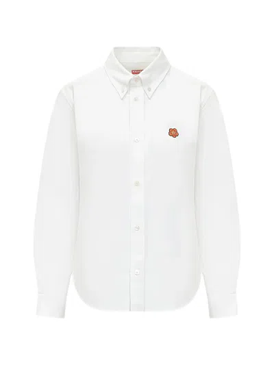Kenzo Silk Nylon Long Sleeve Shirt Buttoned Cuffs In White