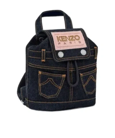 Kenzo ' Five Pockets' Mini Backpack In Denim-like Twill In Navy Blue