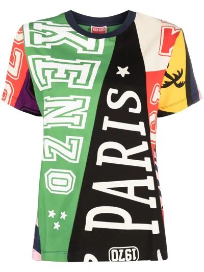 Kenzo Flag Logo-print Cotton T-shirt In Green