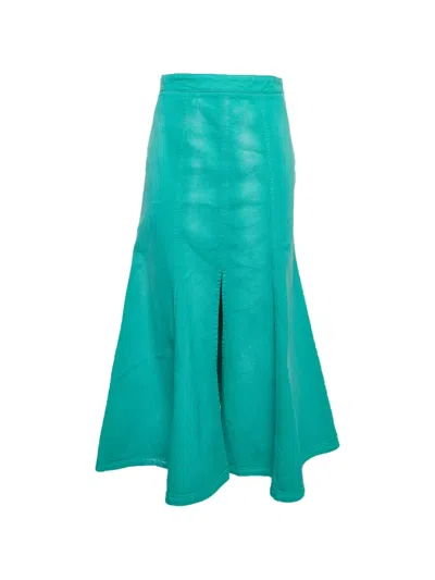 Pre-owned Kenzo Flared Denim Midi Skirt In Green